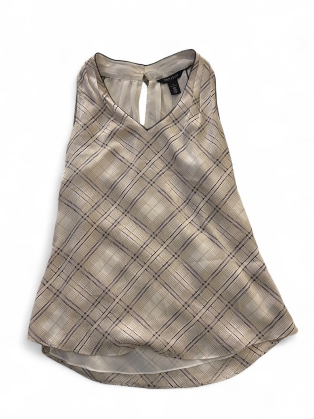 White House Black Market Cream Plaid Sleeveless Blouse Tank